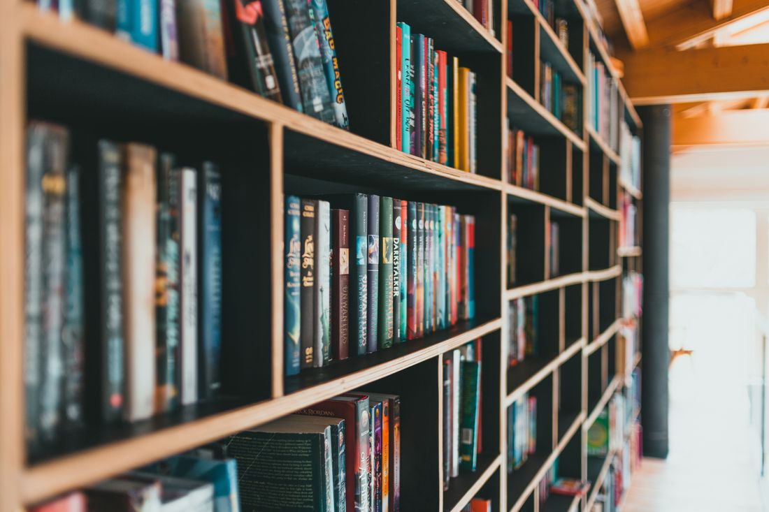 Bibliothèque en bois massif remplie de livres
